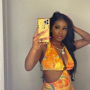 Orange , yellow and blue body-con dress